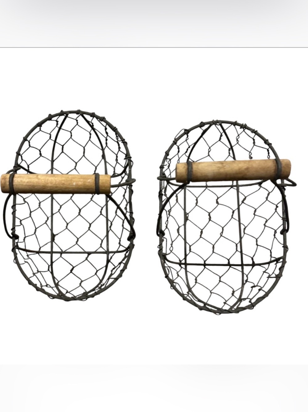 Set of 2 Wire Egg Gathering Baskets Farmhouse Chicken Wire Rustic Primitive